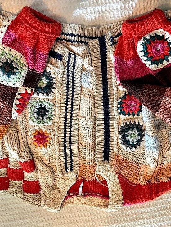 Free People Sweaters - Free People Clear Skies Cardigan Crochet Cream & Red